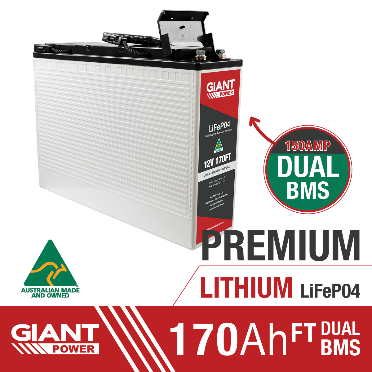 GIANT 170AH Slimline Australian Made Lithium Deep Cycle Battery 170AH