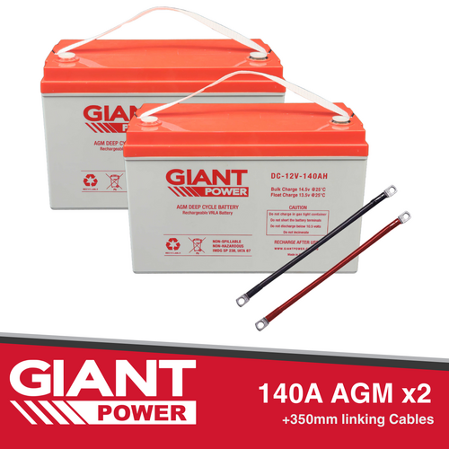 Giant Power 2 x 140AH 12V AGM Deep Cycle Battery with Cables