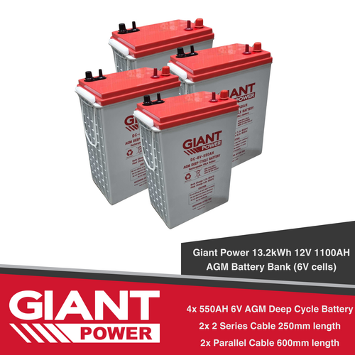 Giant Power 13.2kWh 12V 1100AH AGM Battery Bank (6V cells)