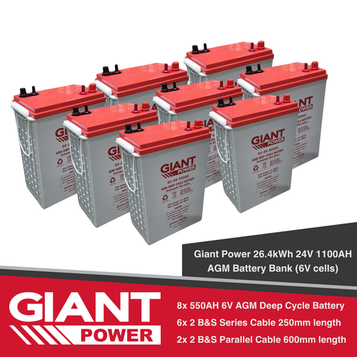 Giant Power 26.4kWh 24V 1100AH AGM Battery Bank (6V cells)