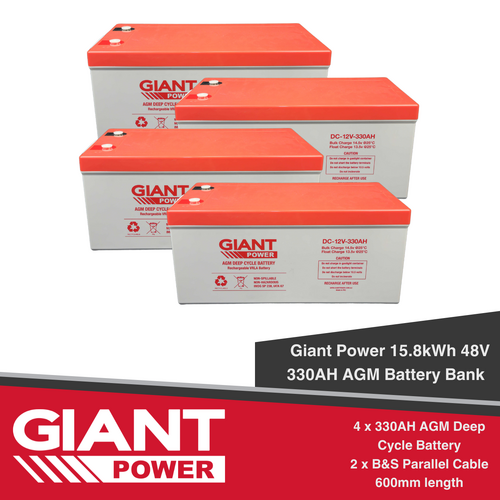 Giant Power 15.8kWh 48V 330AH AGM Battery Bank (12V cells)