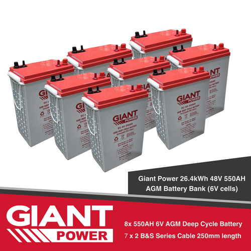 Giant Power 26.4kWh 48V 550AH AGM Battery Bank (6V cells)