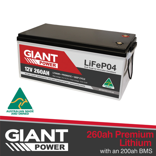 Giant 12V 260AH Lithium Battery LiFePO4 Deep Cycle Battery Australian Made